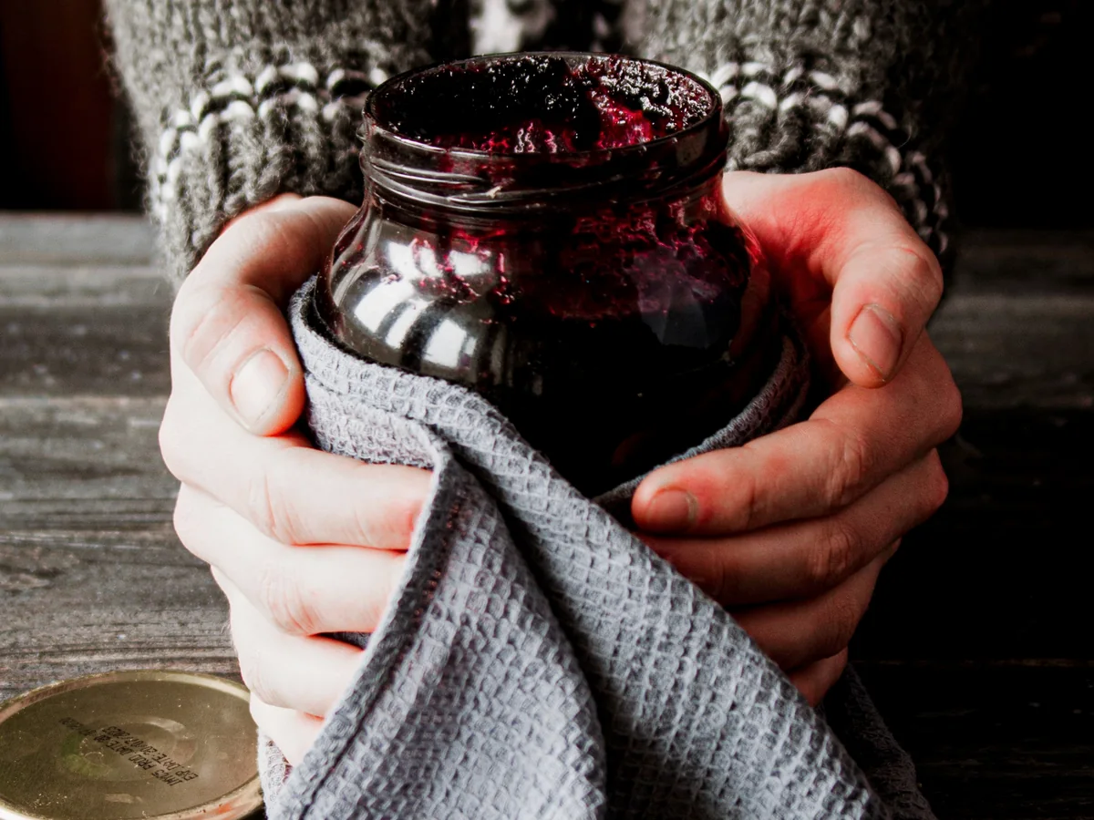 Berry preserve in a glass jar