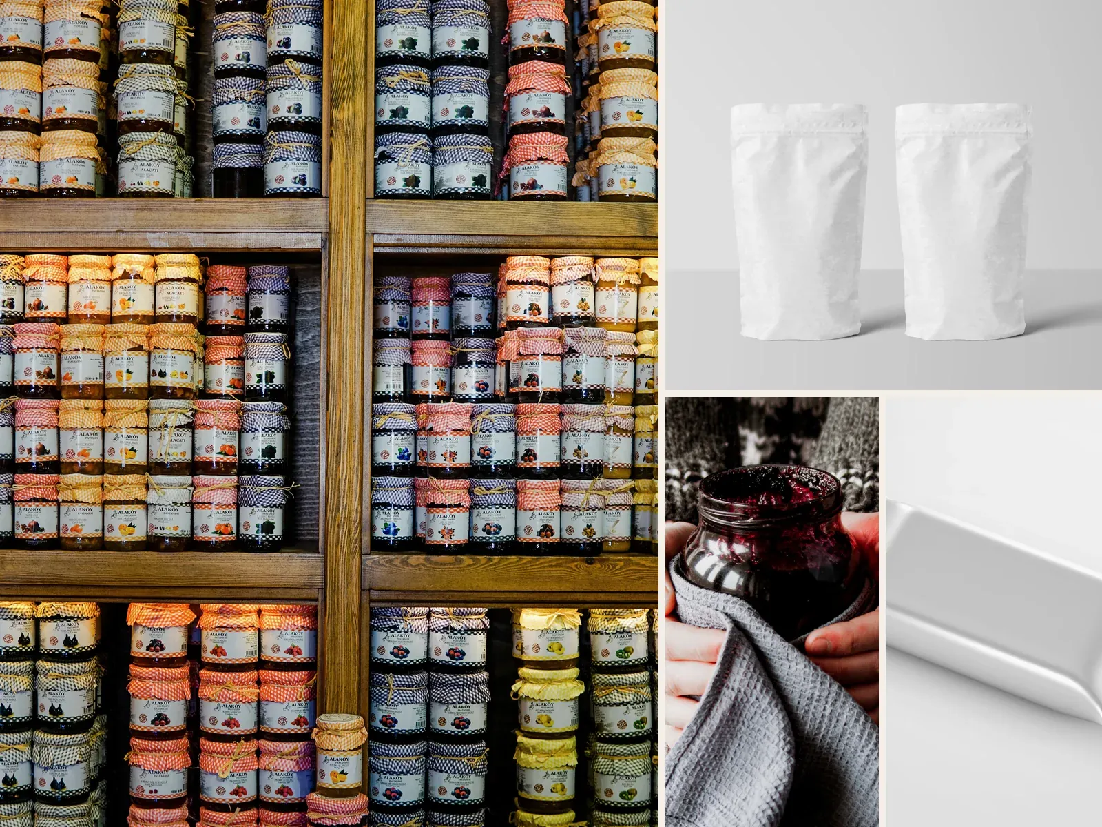 A collage of jars, pouches and flexible packaging formats